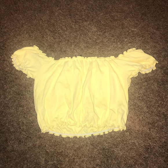 Yellow, ruffled, off the shoulder, crop top. - Picture 2 of 2